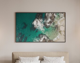 Victoria's Bath beach ocean drone aerial photography print download digital photo prints wall art home office nursery decor travel nature