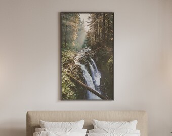 Sunrise Sol Duc Falls vertical Washington photography print download digital photo prints wall art home office nursery decor travel nature