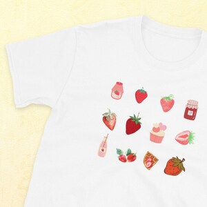 Strawberry Patterned Shirt, Strawberry Top Garden Shirt, Cottagecore Aesthetic Clothing, Botanical Shirt, Strawberry Food, Mother Birthday