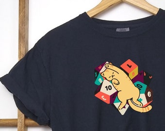 Cat Laying on Dice Comfort Colors T-Shirt, DnD, Dungeon Crawl, Tabletop RPG, Tabletop Games, RPG, Role Playing, Cat Lover shirt