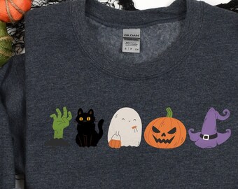 Halloween Sweatshirt, Pumpkin Ghost Black Cat Zombie Sweater, Halloween Crewneck Sweatshirt, Halloween Sweater, Spooky Season, Fall Vibes