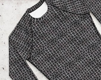 LARP Chainmail printed shirt Men's Rash Guard, Sun-protecting long sleeve chainmail shirt, shirt for Live action roleplay, cosplay, exercise