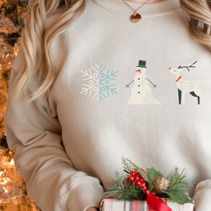 Pullover Crewneck Rib Knit Snowflake Color-Blocked Christmas Sweater