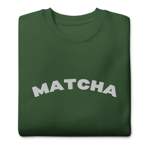 Accogliente felpa girocollo Matcha, morbido ricamo ispirato al tè giapponese verde, abbigliamento da salotto, trendy e alla moda, comoda idea regalo