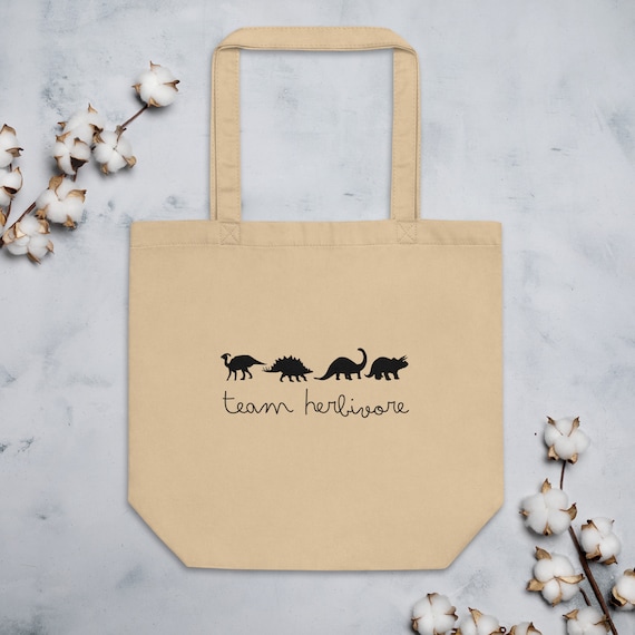 Team Herbivore Eco Tote Bag, Reusable tote bag, Eco grocery bag, Vegan Dinosaur tote bag, Herbivore Dinosaur Tote Bag