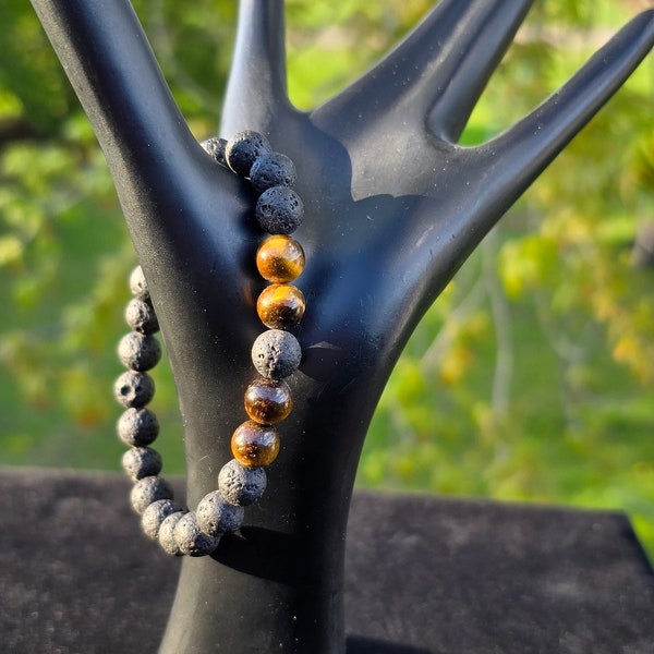 Tigers eye and black lava stone bracelet