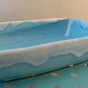 Calart Creations, Providence , RI, Vintage Ceramic Pale blue-aqua shades Planter Tray or catchall dish
