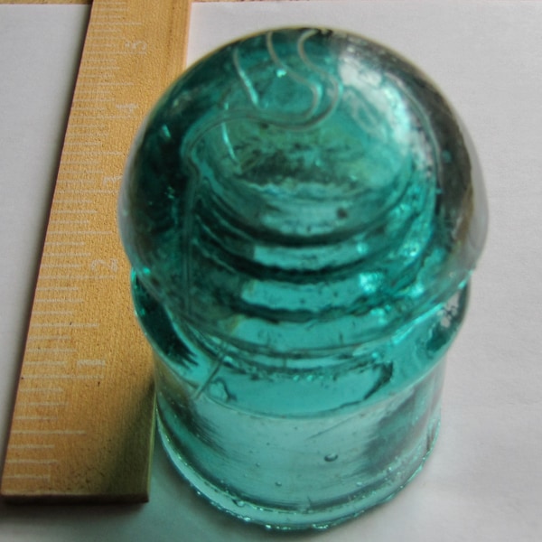 Antique aqua glass brookfield small insulator, pair of 2, no drip points