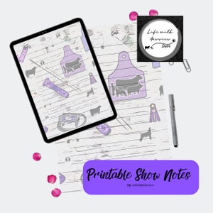 Livestock notes page, pig, cattle, goat, lamb, instant digital download, printable, showing, show mom