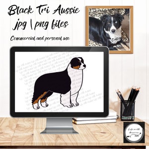 Australian Shepherd digital download, png, jpeg, Aussie, black tri, wigglebutt