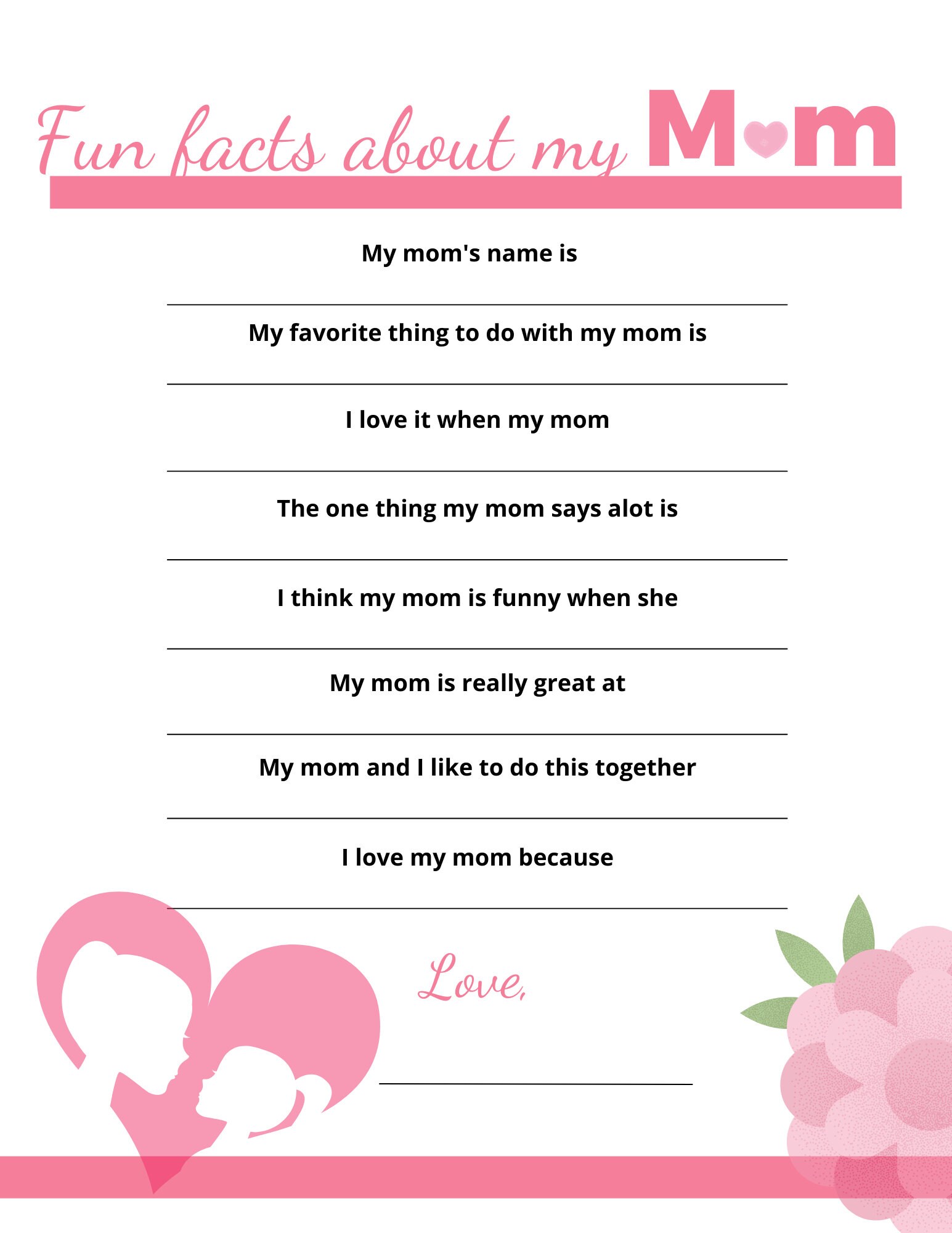 Happy Mother's Day Printable Fun Facts About Mom - Etsy