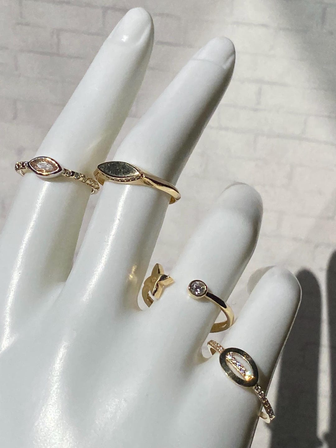 14K Gold Stacking Rings: Dainty Cubic Zirconia Accents - Etsy