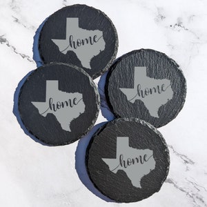 Engraved Coaster Set (4) Home State Gift (50 States) Housewarming Gift for First Home Buyers Gift for Couple Buying Home Texas Coasters