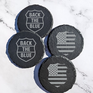 Engraved Coaster Set (4) Gift for Firefighter Gift for First Responder Gift for Police Mom gift. Mix and Match