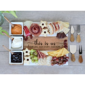 Marble and Wood Serving Tray with Cheese Tools Gift for Wine Lover Engraved Charcuterie Board Housewarming Gift Wedding Gift for Home Buyer
