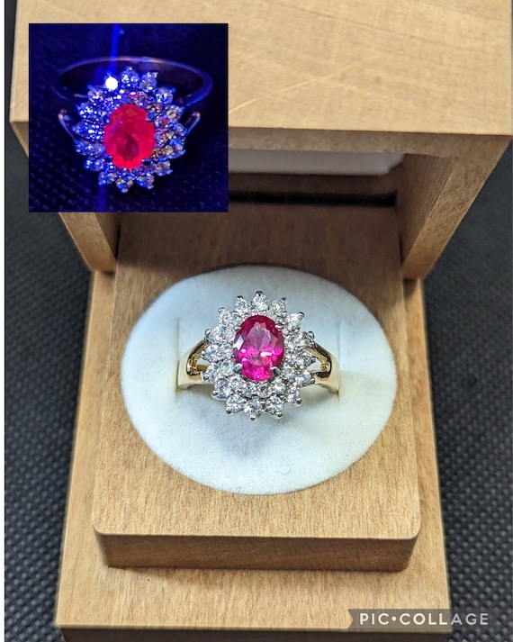 Vintage 14 kt gold lab created ruby ring
