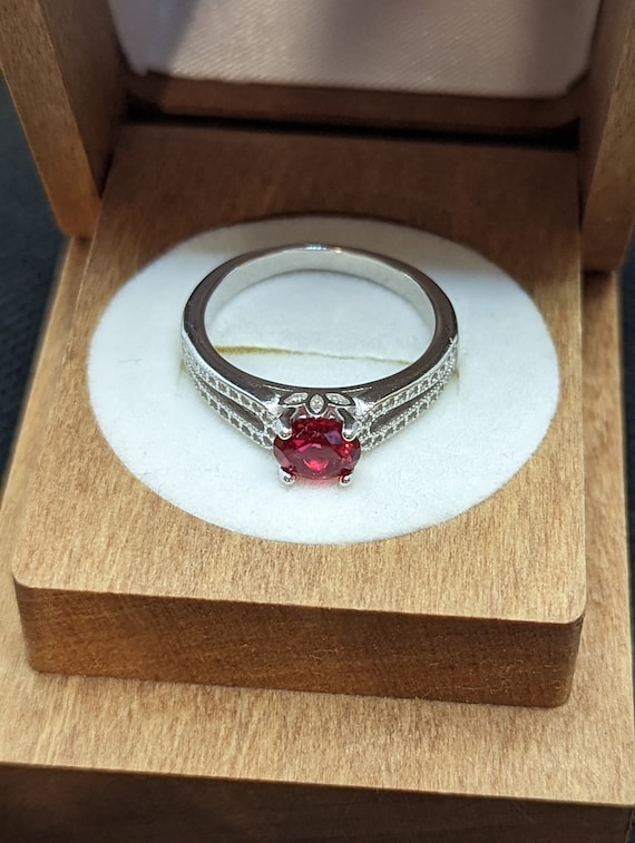 Lab created ruby and white topaz sterling silver … - image 2