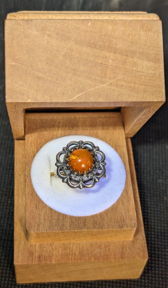 Sterling silver natural amber ring