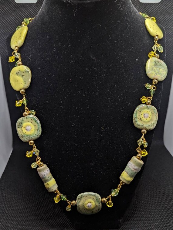 Unique ceramic and glass necklace and earring set