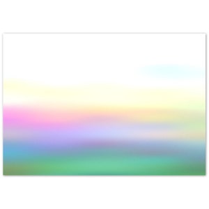 Puede incluir: Impresión artística abstracta con un suave degradado de color. La obra de arte transita del blanco en la parte superior al amarillo, rosa, morado y verde en la parte inferior. Los colores se mezclan suavemente, creando un efecto onírico y etéreo. La impresión tiene una apariencia texturizada.