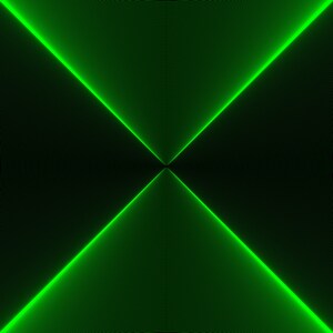 Può includere: Motivo geometrico astratto con un design a forma di X verde e luminoso su uno sfondo nero.