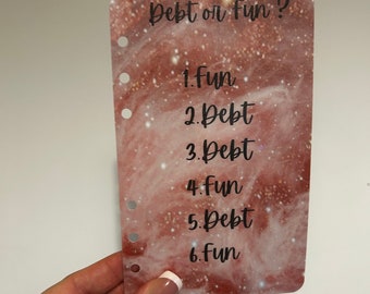 Debt or Fun Cash Binder A6 Dashboard l Cash Stuffing l Savings Challenge