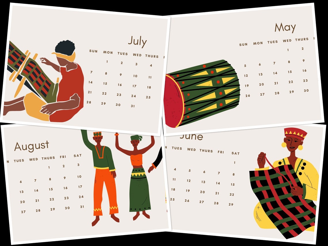 2024 African Minimalist Calendar Printable Sunday Start African Wall