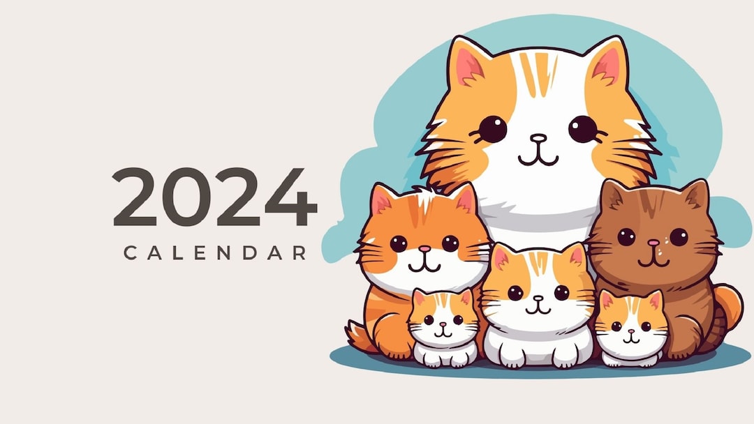 2024 Cats Calendar Printable Sunday Start Cats Wall Etsy