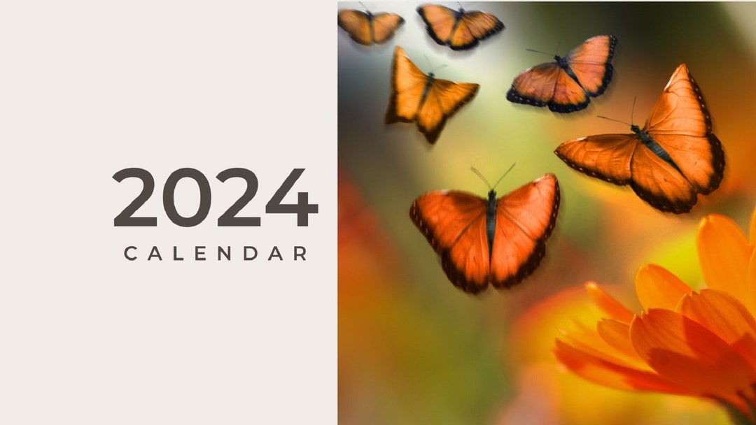 2024 Butterflies Calendar Printable Sunday Start Butterflies Wall ...