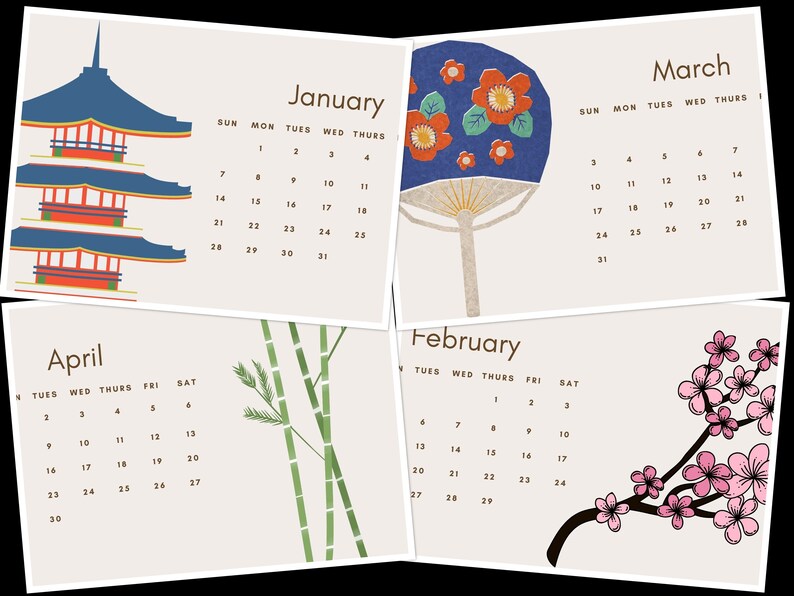 2024 Japanese Minimalist Calendar Printable Sunday Start Japanese Wall