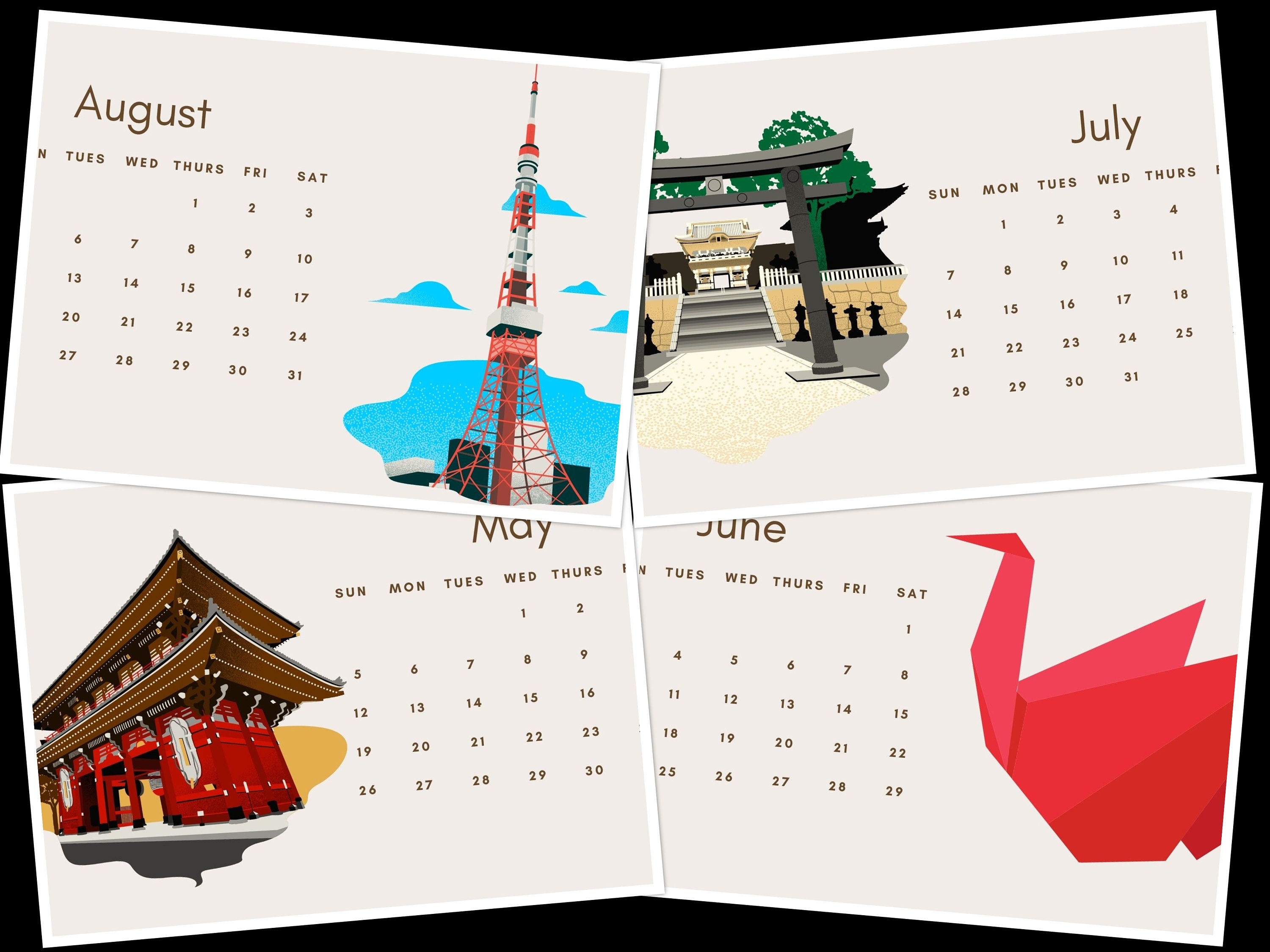2024 Japanese Minimalist Calendar Printable Sunday Start Japanese Wall ...