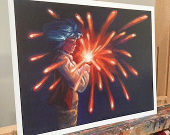 Howl's Moving Castle Print: Howl and Calcifer, Studio Ghibli Art (8x10)
