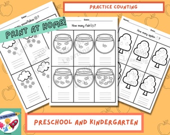 Educational, Elementary School, Homeschool, Kids counting sheets, Preschool, Kindergarten, How Many Objects, Practice numbers, Fun pages