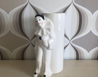 Vintage Vase with Pierrot Figurine - Harlequin 1980s
