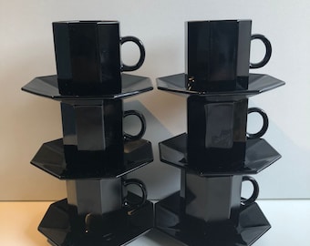 Set of 6 Arcoroc Octime Espresso Cup and Saucers - France