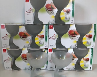 Set of 2 Bormioli Rocco Jerba Dessert Bowls / Ice Cream Coupes Frosted Glass  in original packing- Italy