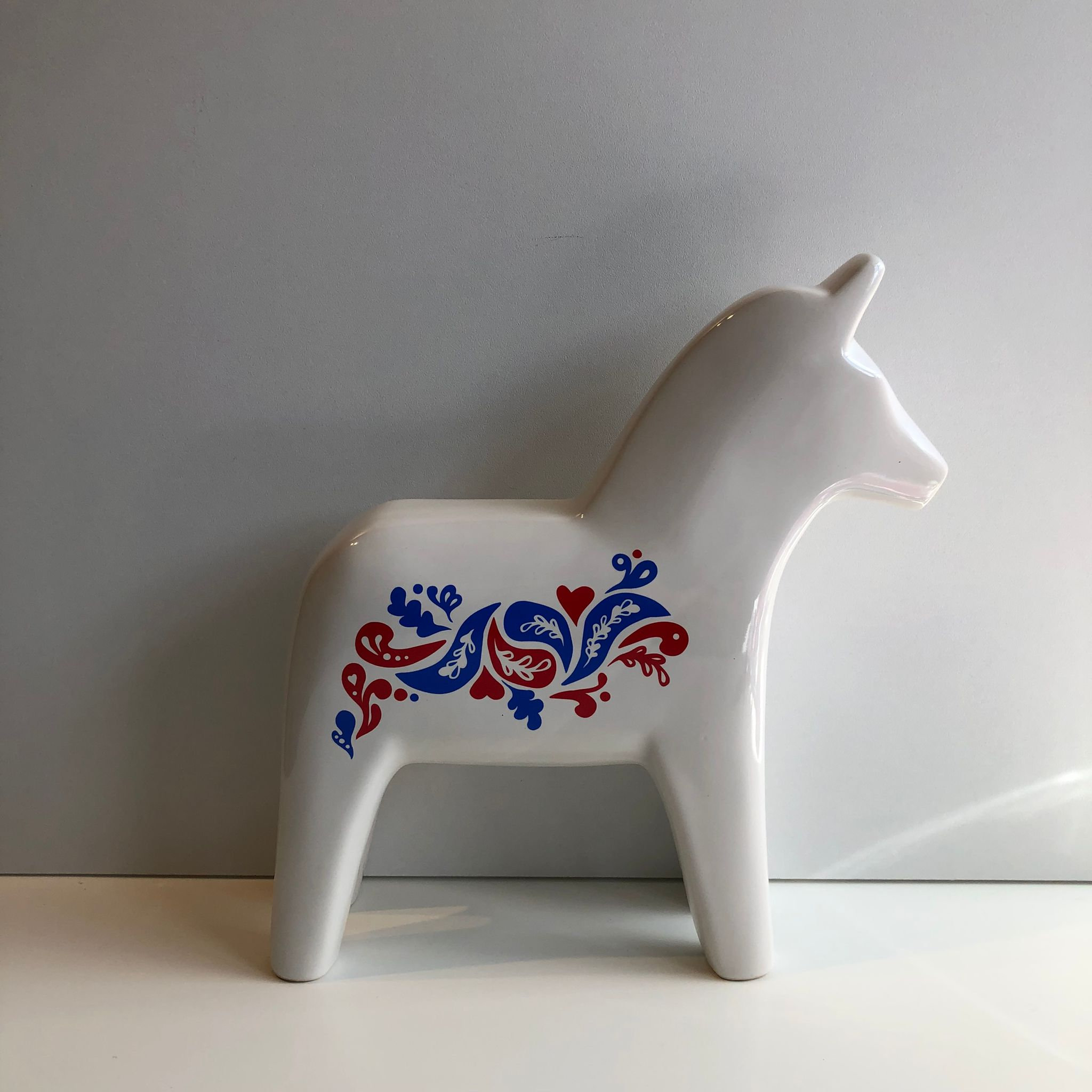 Vintage IKEA White Ceramic Dala Horse 1990s With Blue & Red Etsy