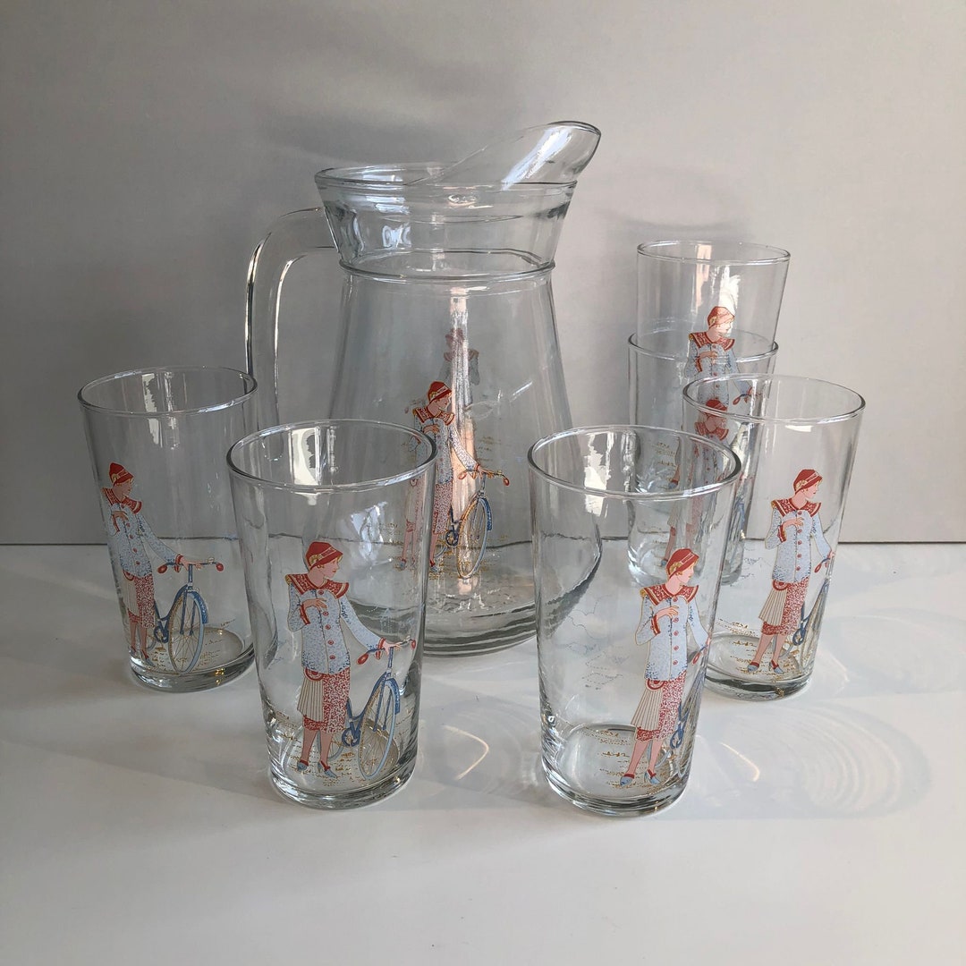 Vintage Jug and 6 Glasses / Pitcher and 6 Glasses/ Etsy