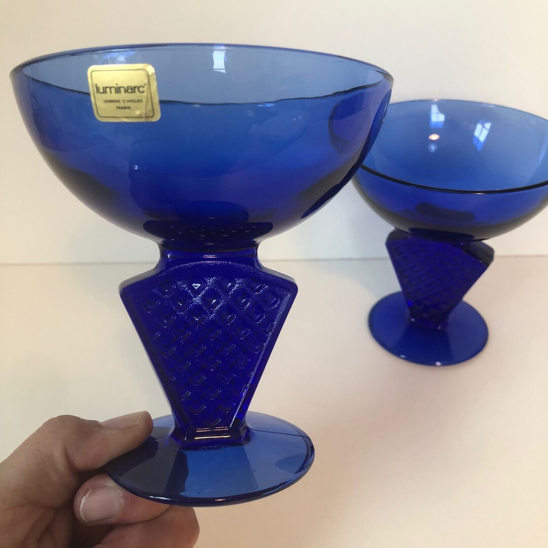 Set of 2 Luminarc Dessert Glasses Ice Cream Coupes in Cobalt Etsy