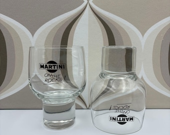 Lot de 2 verres vintage MARTINI on the rocks avec logo Martini marron foncé