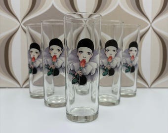 Eine seltene schöne Vintage Pierrot Glas mit Pierrot la Rose Design 1970er Jahre