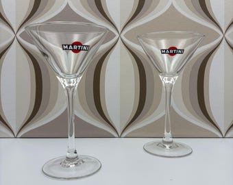 Set of 2 Stemmed Martini Glasses with Martini brand logo on the side Luminarc France.