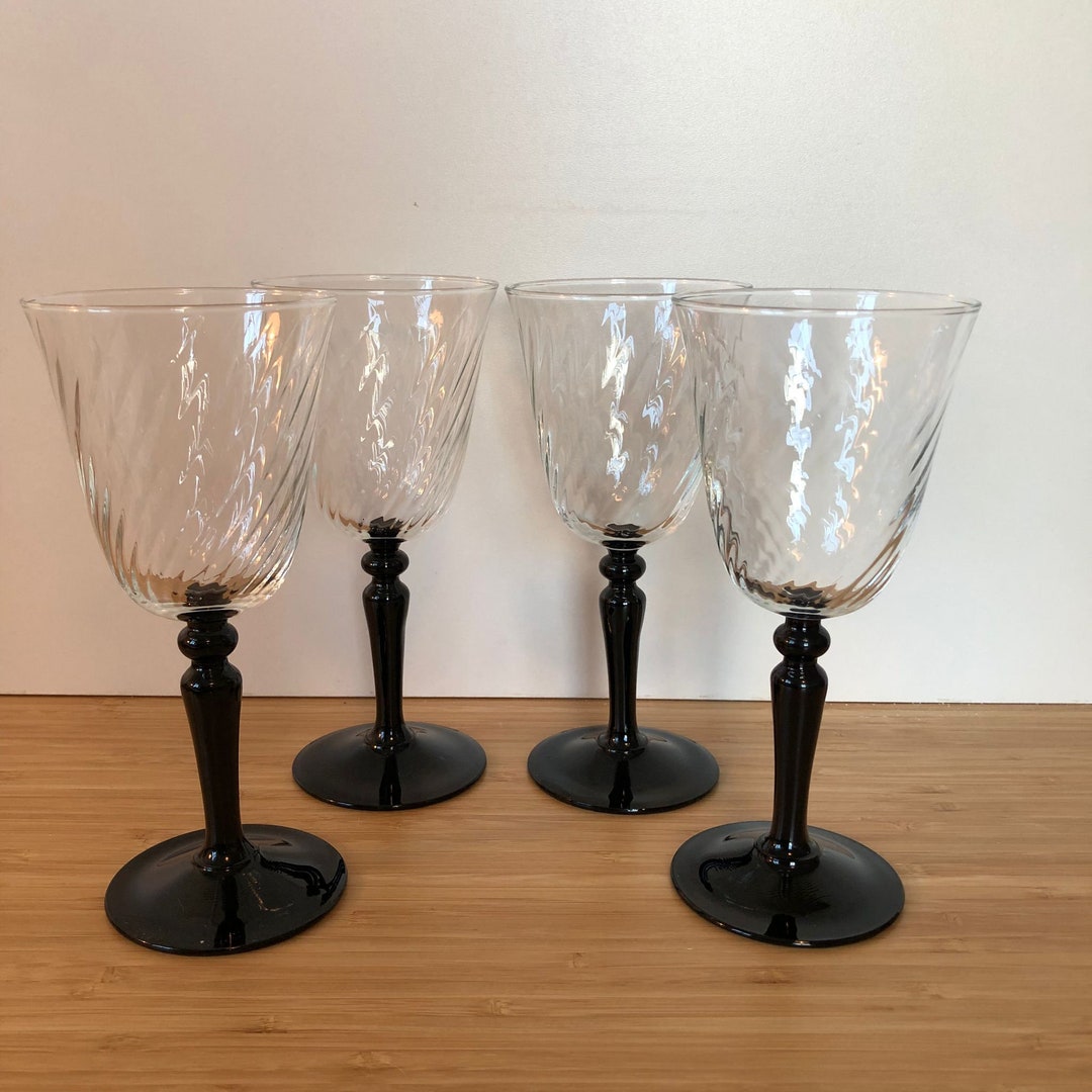 Luminarc Vintage Swirl Wine Glasses With Black Stem Set of 4 Etsy