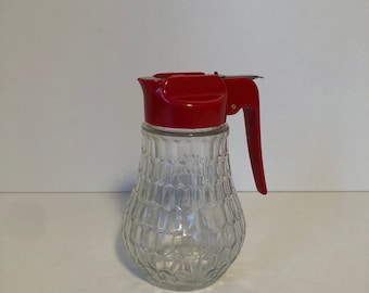 Vintage Stohag Glass Zuckerdose /Milchkrug / Sirupspender Wabenmuster mit rotem Griff - W.Germany