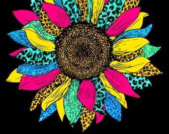 Rainbow Sunflower PNG Sublimation, Printable, Wall Art