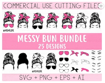 Mom Messy Bun SVG,PNG, eps, ai transfers, decals, cut files