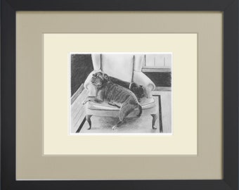 Mops - Boston Terrier Zwillinge - "Sleepy Geschwister" Wanddruck, Bleistiftskizze, Hundebilder,
