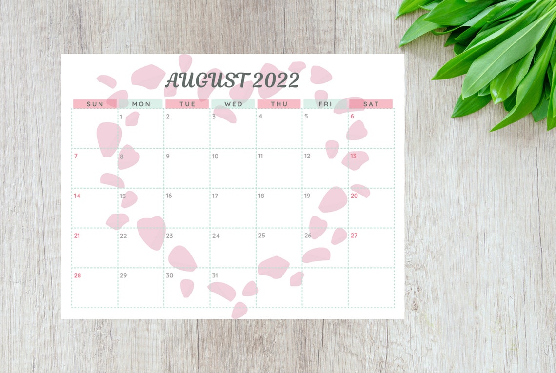 Monthly Calendar Simple Calendar Horizontal Printable | Etsy