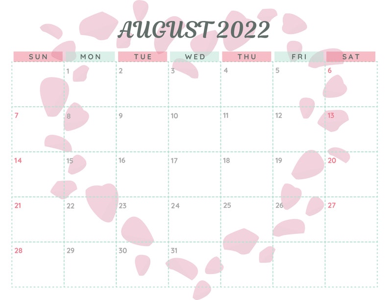 Monthly Calendar Simple Calendar Horizontal Printable | Etsy