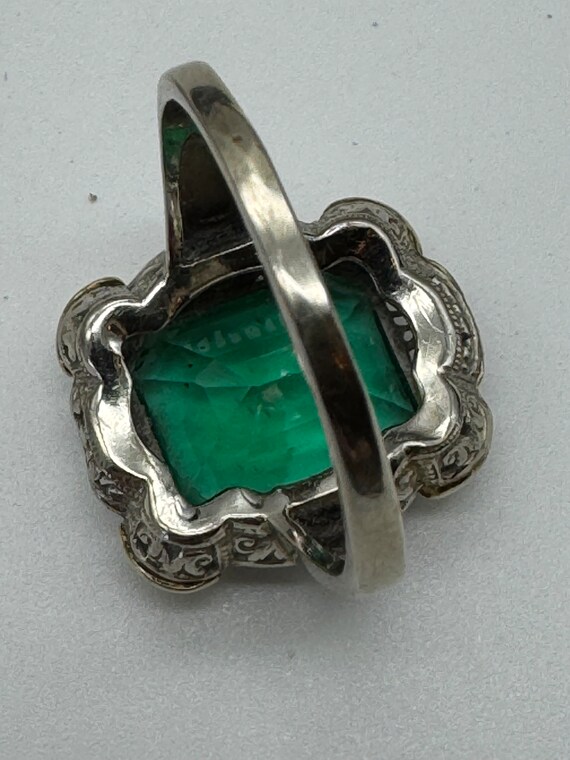 Antique 14k Art Deco Green Stone and Enamel Ring … - image 3